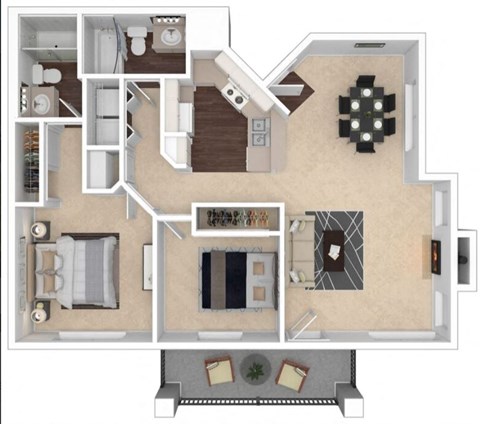 Clocktower Village 2x2 3D floor plan